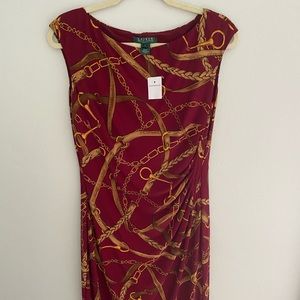NWT Lauren Ralph Lauren Wine/ Chain Print Dress